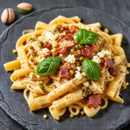 Pasta med Pistasj, Ricotta og Spekeskinke
