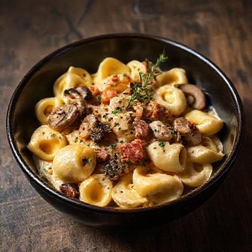 Tortellini med Kremet Sopp- og Pancetta-saus