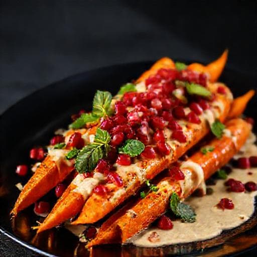 Bakte Gulrøtter med Tahini og Honning-Dressing med Granateple