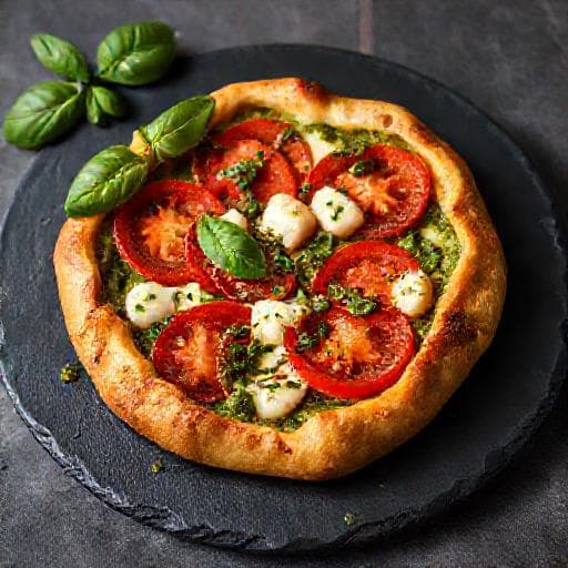 Tomatpai med Mozzarella og Pesto