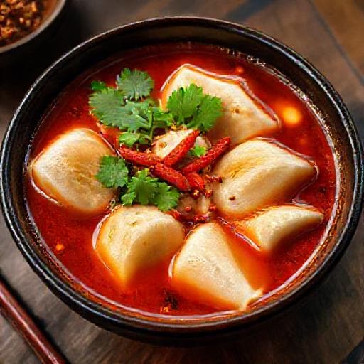 Wontonsuppe med Szechuan-vri