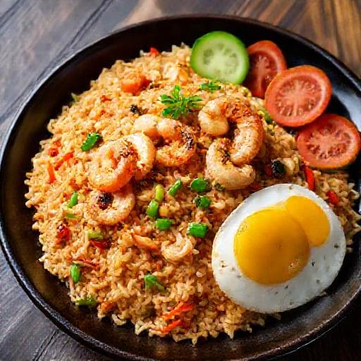 Nasi Goreng med Sjømat og Grønnsaker