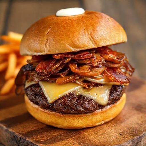 Smashburger med karamellisert løk og bacon