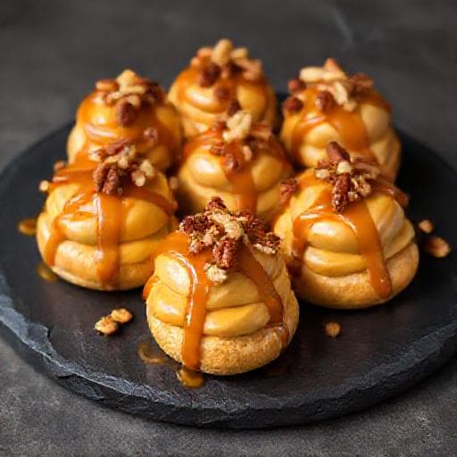Profiteroles med Salt Karamell og Pekannøtter