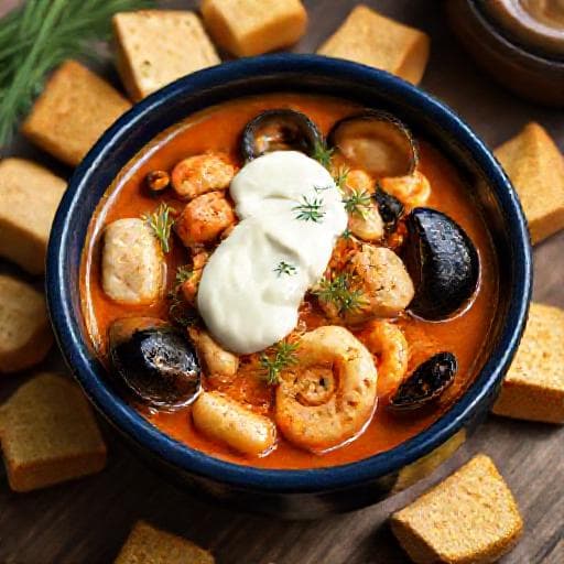 Bouillabaisse med Aioli og Krutonger
