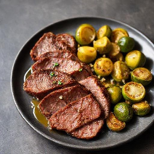 Rask Lammefilet med Stekt Rosenkål og Hvitløk