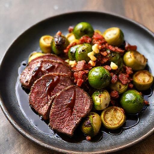 Lammefilet med Rosenkål, Bacon og Balsamico
