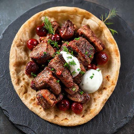 Reinsdyrkebab med Tyttebær og Urte-Crème Fraîche