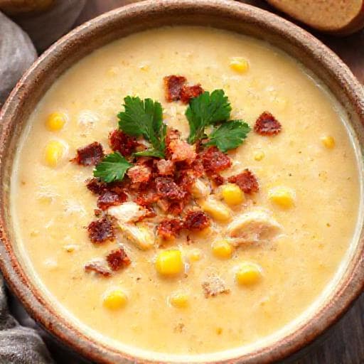 Kremet Mais- og Kyllingsuppe med Bacon