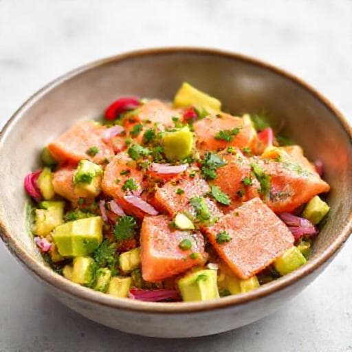 Lakseceviche med Avokado og Korianderdressing