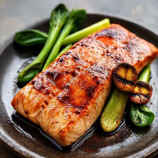 Laks med Miso, Honning og Ingefær med Grillet Pak Choi