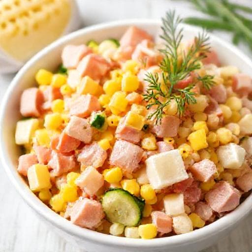 Класичний салат із шинкою та кукурудзою