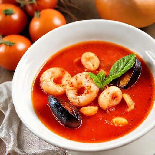 Швидкий томатний суп з морепродуктами