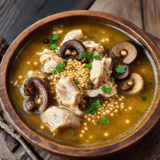 Гуцульський суп із пшоном, куркою та грибами