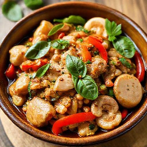 ไก่ผัดใบยี่หร่าทรงเครื่อง