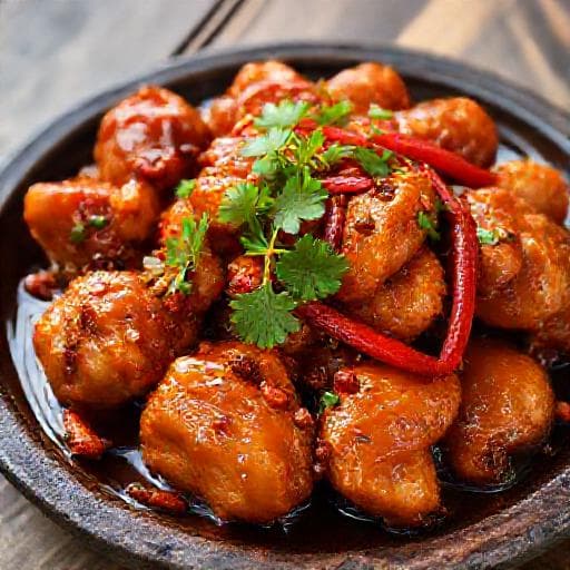 ไก่ทอดซอสมะขามผัดพริกแห้ง