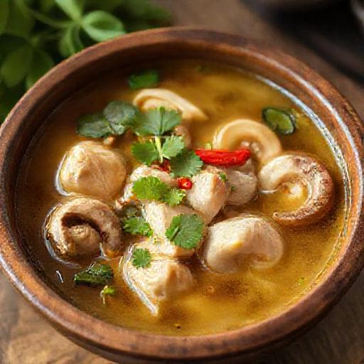 ไก่บ้านต้มมะขามใส่เห็ดนางฟ้า