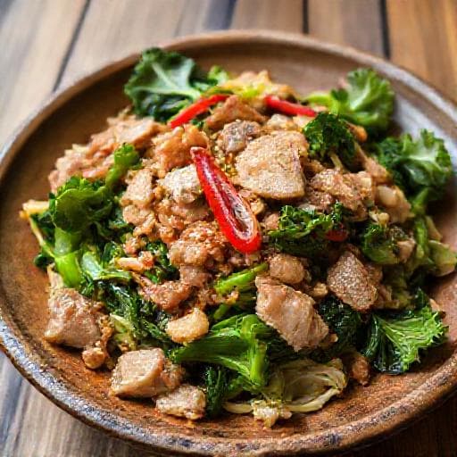 หมูสับผัดปลาเค็มใส่คะน้า