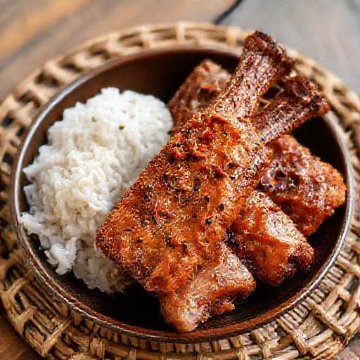 ซี่โครงหมูทอดกระเทียมพริกไทยดำ (สไตล์อีสาน)