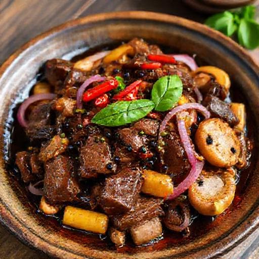 เนื้อผัดพริกไทยดำทรงเครื่อง