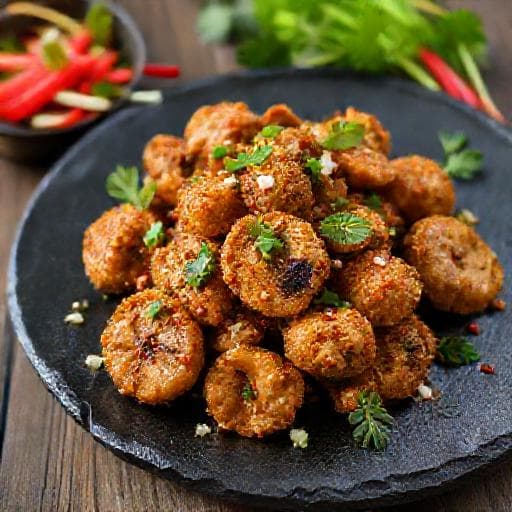 ลาบเห็ดทอดกรอบ (Fried Mushroom Larb)