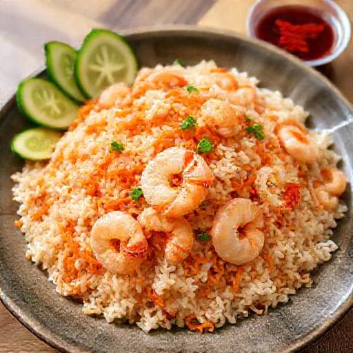 ข้าวผัดมันกุ้งกุ้งสด