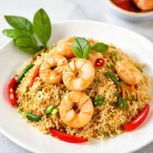 ข้าวผัดแกงเขียวหวานกุ้งแบบเร่งด่วน