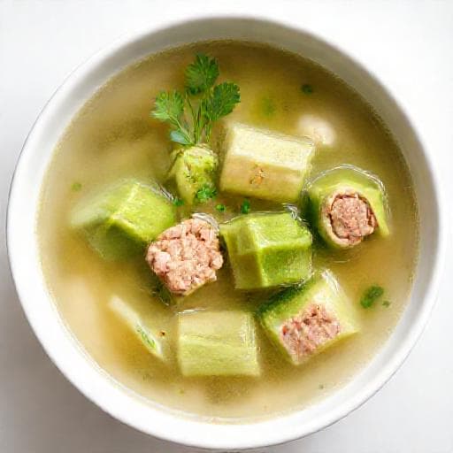 แกงจืดมะระยัดไส้แบบง่าย (ใช้หมูสับปรุงรสสำเร็จ)
