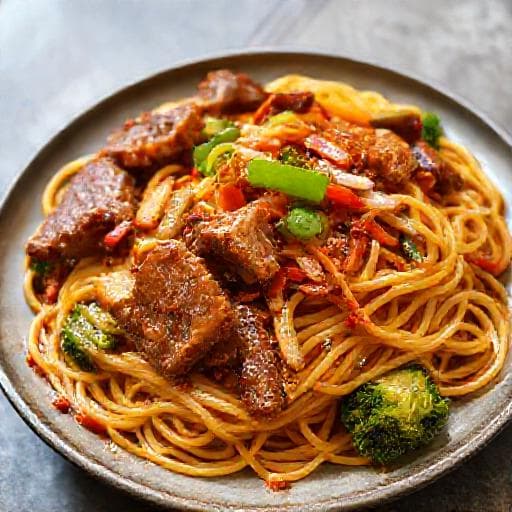 บะหมี่หมูกรอบผัดพริกเผา