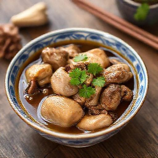 เต้าคั่วไก่ตุ๋นเห็ดหอม