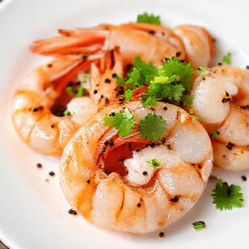 กุ้งนึ่งกระเทียมพริกไทยดำ