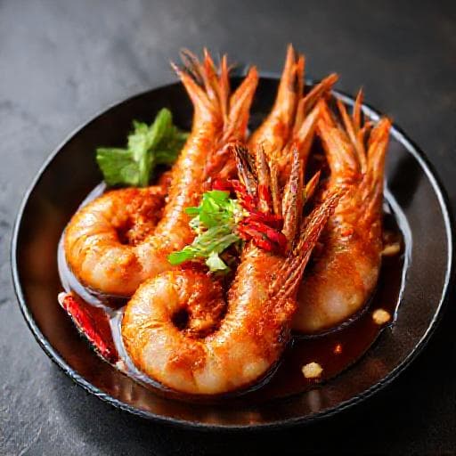 กุ้งนึ่งกระเทียมซอสพริกเผา