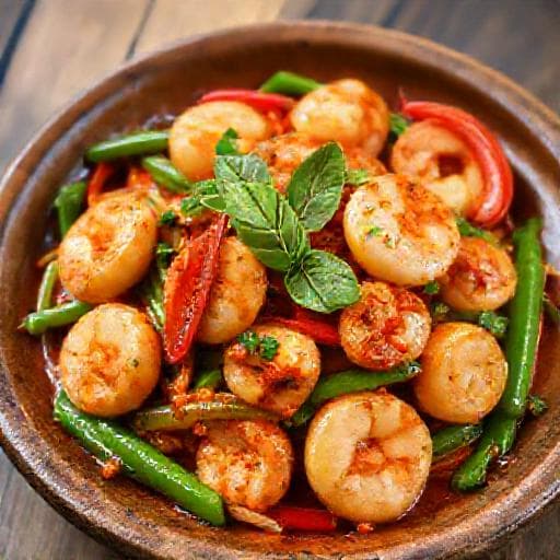 หอยเชลล์ผัดฉ่าทะเล (เพิ่มกุ้ง)