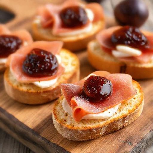 Pršut and Cheese Crostini with Fig Jam