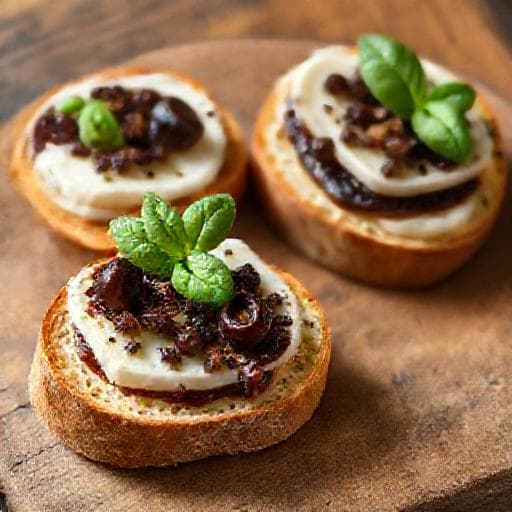 Pag Cheese and Olive Crostini with Fig Jam