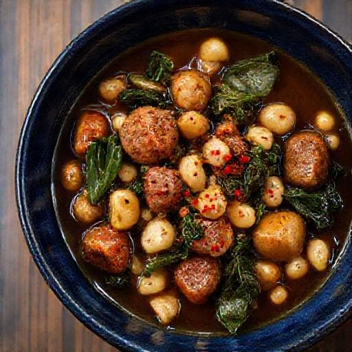 Pašta Fažol with Smoked Sausage and Kale