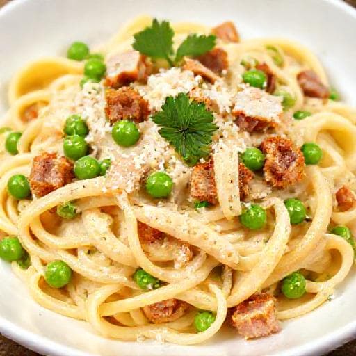 Fettuccine Alfredo with Pancetta and Peas