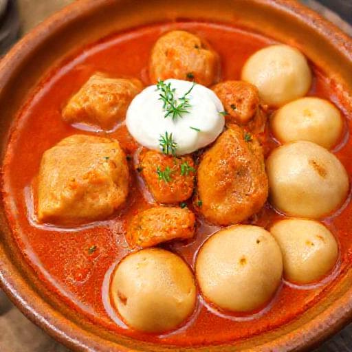 Chicken Paprikash with Dumplings (Nokedli)