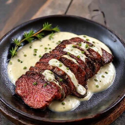 Quick Beef Steak with Green Peppercorn Cream Sauce