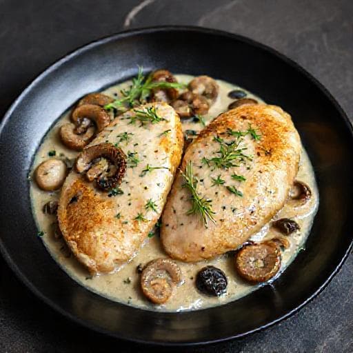 Chicken Fillet in Creamy Mushroom and Dill Sauce