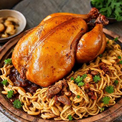 Traditional Pečena purica s mlincima (Roast Turkey with Mlinci)