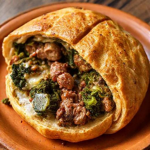 Süditalienischer Stromboli mit Brokkoli Rabe und Wurst