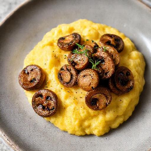 Schnelle Polenta mit gebratenen Pilzen
