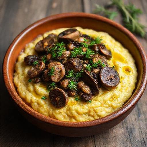 Polenta mit Waldpilzen und Kräuteröl