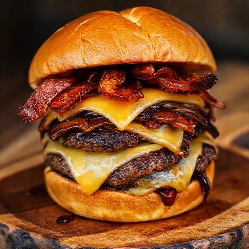 Cheeseburger mit karamellisierten Zwiebeln und Speck