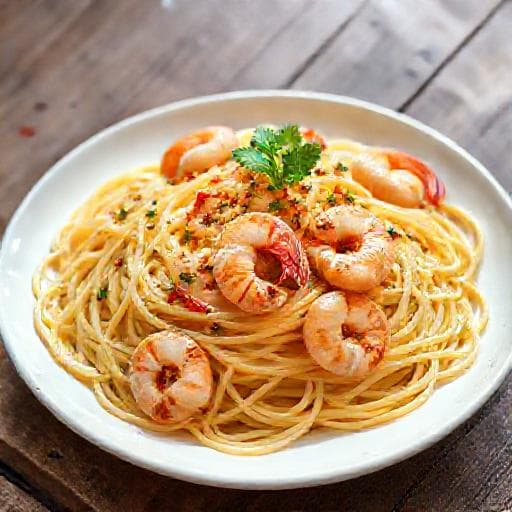 Spaghetti Aglio e Olio mit Garnelen