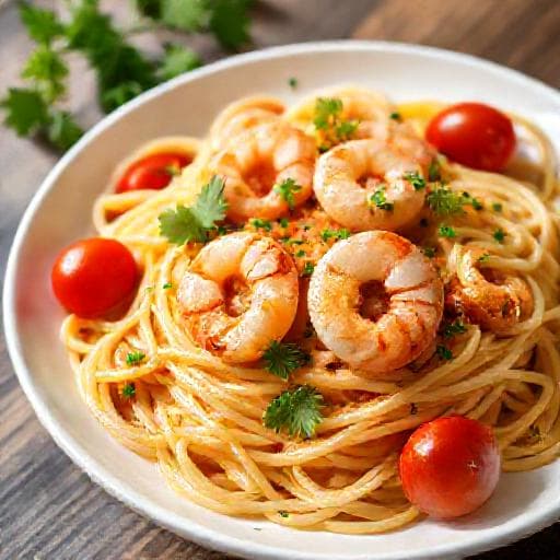 Garnelen-Scampi-Pasta mit Kirschtomaten