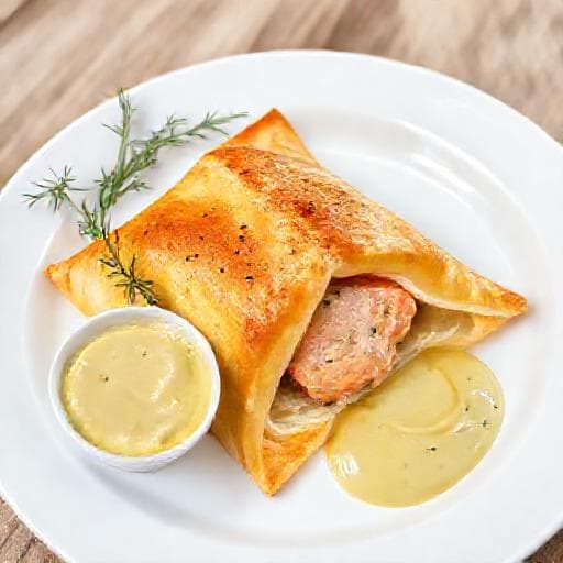 Schneller Lachs in Blätterteig mit Dill-Senf-Sauce
