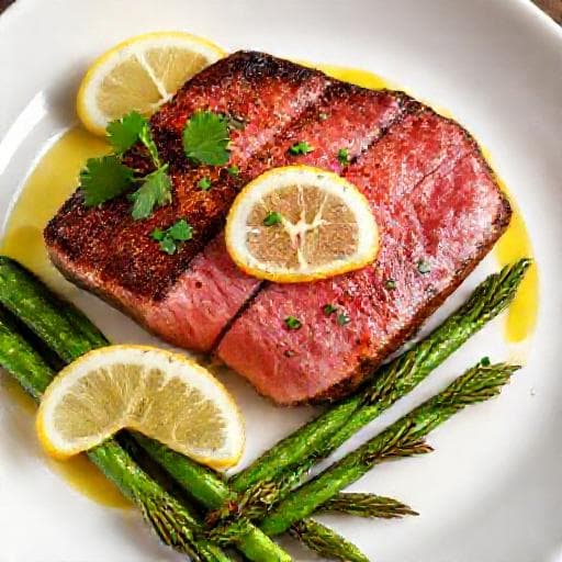 Klassisches Thunfischsteak mit Zitrone und Kräutern