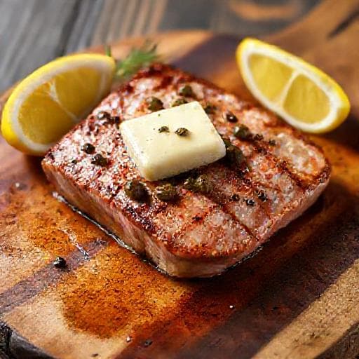 Schnelles Thunfischsteak mit Kapern und Butter